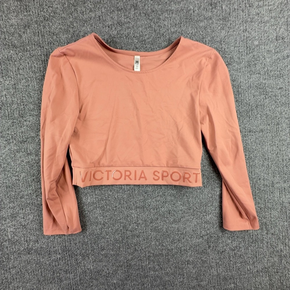 Victoria Sport Shirt Womens Medium Pink Long Sleeve Cropped Logo Athletic Top